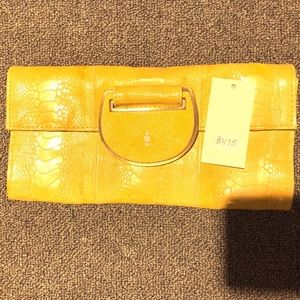 R&Y Augousti yellow leather snakeskin clutch